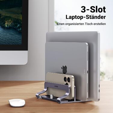 Підставка для ноутбука UGREEN з алюмінію (3 слоти) - вертикальна підставка для MacBook Pro/Air, iPad, Huawei, Surface, Dell, HP