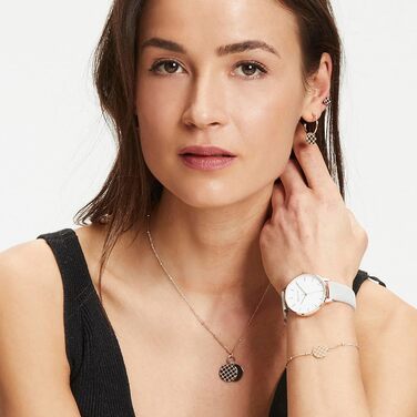 Жіночий годинник Tamaris з шкіряним ремінцем рожевого золота / сірий ремінець