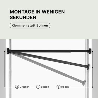 Штанга для душу без свердління 90-160 см, Ø 25 мм, телескопічна штанга для завіси з кріпленнями - для вікна, душу та перегородки - 1 шт. (90-160 см, чорний)