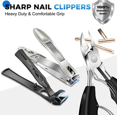 Кусачки для нігтів для літніх людей з широкими щелепами та довгою ручкою, кусачки для кутикули з кутовою головкою, для товстих нігтів, з контейнером для збору обрізків, подарунковий набір для чоловіків та жінок, чорні