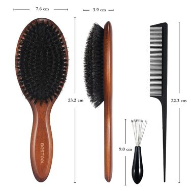 Щітка для волосся BESTOOL з щетиною дикого кабана, для жінок, чоловіків, дітей, з натуральною щетиною з бука, для тонкого та ламкого волосся, покращує текстуру волосся