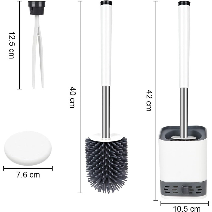 Силіконова щітка для унітазу Glowbal з контейнером, швидковисихаюча, для ванної кімнати, монтаж на стіну та стоячи, білий/сірий колір