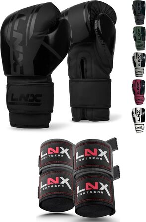 Боксерські рукавички LNX Performance Pro 10, 12, 14, 16 Oz - для боксу, кікбоксингу, муай-тай, ММА, бойових мистецтв (SET I Ultimatte Black (003))