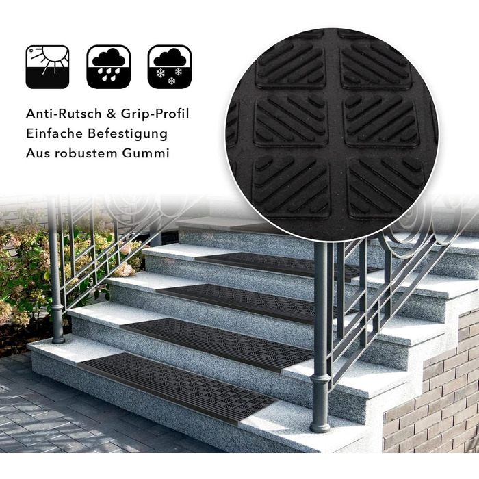 Rubber Threshold Ramps - Non-Slip Floor Transition Mats for Indoor/Outdoor Use - 5 Piece Set (65x25cm Diamond Design)