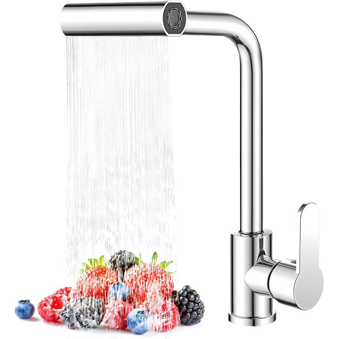 Кухонний змішувач водоспадом Ruimooto з 4 режимами, нержавіюча сталь, 360° обертання, високий тиск