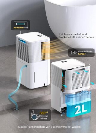 Електричний осушувач повітря 12л/день, сенсорне управління, дисплей, таймер, для дому та сушіння білизни, білий