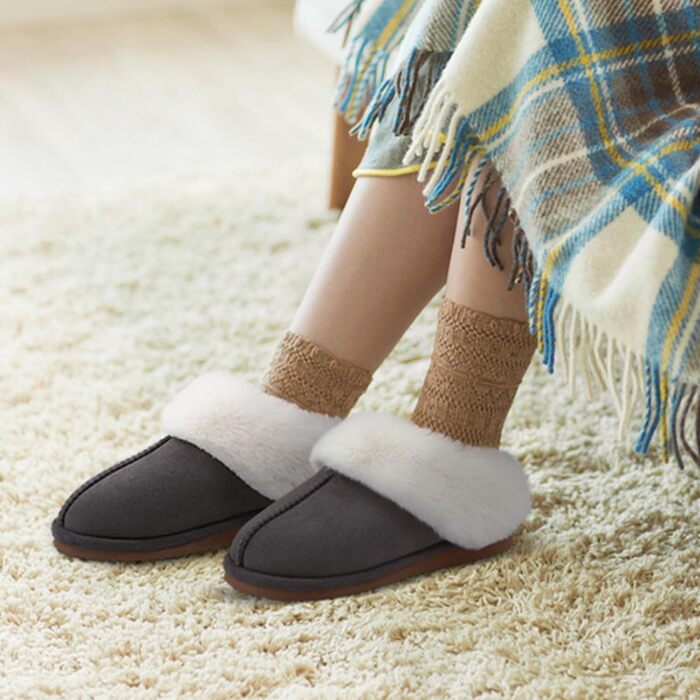 Жіночі домашні тапочки Litfun, зимові, теплі, з плюшу, пантолетти з замші, з пам'яттю, з штучним хутром, для дому та вулиці (сірі, 36/37 EU)
