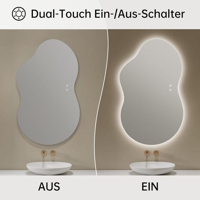 Дзеркало для ванної кімнати з підсвічуванням, без рами, 50x75 см, арочне, антизапар, сенсорний вимикач, регульована яскравість, 3 кольори світла