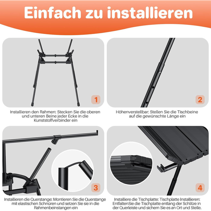 FUNYKICH Стіл для кемпінгу складний 82 x 40 см, регульована висота (44/70 см), легка збірка, портативний, з сітчастою кишенею, алюмінієва поверхня, для барбекю, кемпінгу, вечірок, саду (89 x 40 x 51/63/67/71 см)