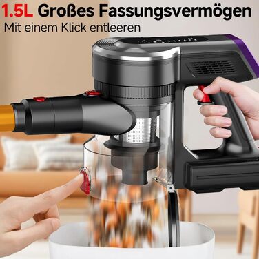 Акумуляторний бездротовий пилосос Hearten 4-в-1 з LED-дисплеєм та антизаплутувальною щіткою, керуванням в один дотик, LED-підсвічуванням для шерсті тварин/килимів/твердих підлог (Золотий)