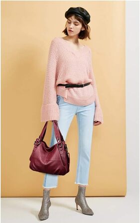 Жіноча шкіряна сумка-шопер велика червона Damen - сумка через плече, дизайнерська хобо-сумка