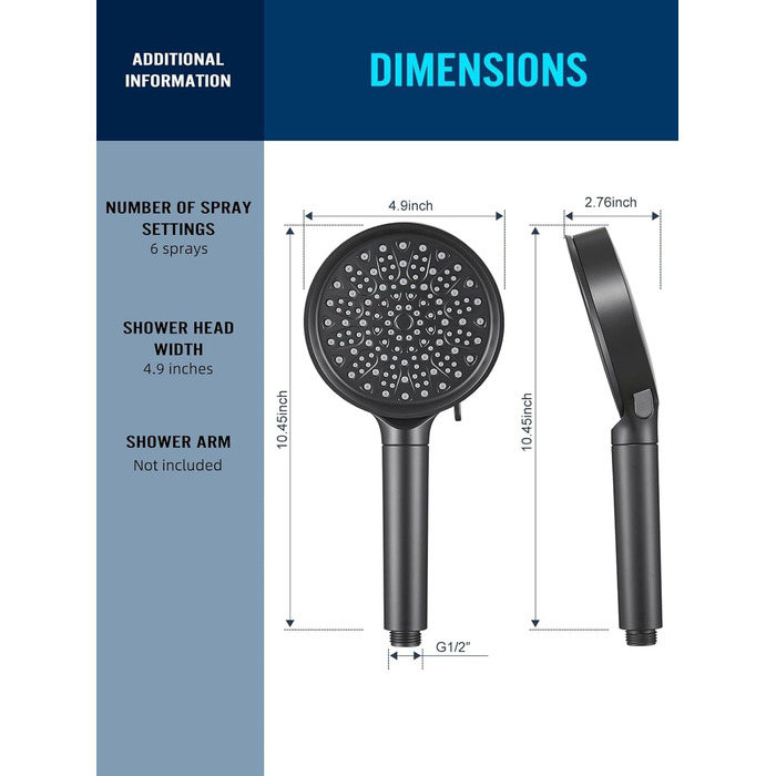 Cobbe Shower Head with Filter, High-Pressure Handheld Shower with Hose, 6 Spray Patterns Water-Saving Shower Head with 20-Layer Filtration, Showerhead for Hard Water, Residual Chlorine, Bacteria, and Heavy Metals (Blackx)