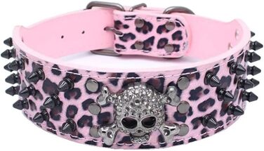 Нашийник для собак ETOPARS з черепом, з шипами, з регулюванням, з крокодилової шкіри, рожевий (S)