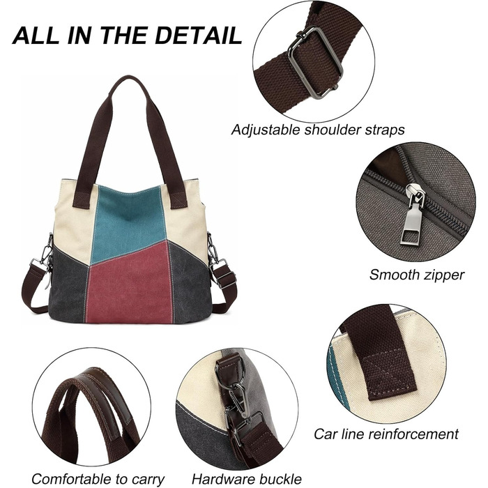 Сумка жіноча Canvas через плече Hobo великої місткості, повсякденна, для школи/шопінгу, ретро стиль (Червона)