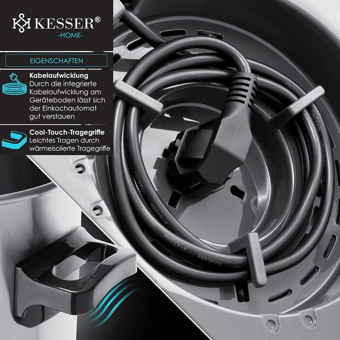 KESSER Canning Machine 27 Liter, Stainless Steel | 1800 Watt | Temperature range 30-100°C | Continuous operation | Automatic shut-off Canning machine, hot beverage machine, mulled wine pot with tongs & 2 glasses