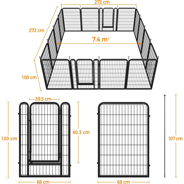 Переносний вольєр для собак Yaheetech 100 см, 16 частин, з 2 дверцятами, для дому та саду, без інструментів