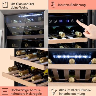 Klarstein 33-Bottle Wine Refrigerator - 2 Zone Freestanding Wine Cooler with Glass Door, Indoor/Outdoor Beersafe, LED Lighting, 5-18°C - Silver/Black