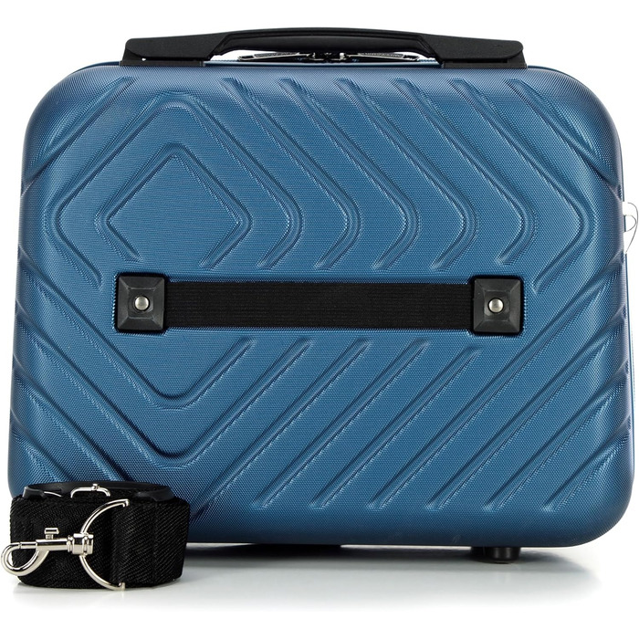 Набір валіз WITTCHEN Cube Line (S+M+L) з ABS, геометричним тисненням, 4 колесами, телескопічним ручками та комбінаційним замком (темно-синій, косметичка)