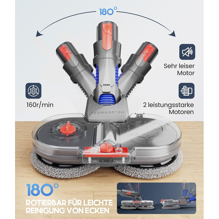 Насадка для миття підлоги для пилососів Dyson V7/V8/V10/V11/V15/Gen5, аксесуар Dyson, електричний мийник підлоги з баком для води, резервуар для води та 8 змінних мопів