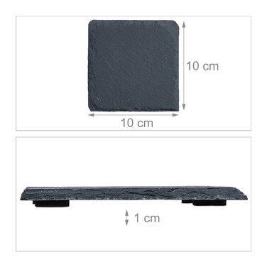 Relaxdays 12-Piece Slate Coasters, 10x10 cm
