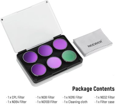 Набір фільтрів NEEWER CPL та ND для DJI Osmo Action 4/5 Pro (4 шт.): CPL, ND8, ND16, ND32. Фільтри для екшн-камери з багатошаровим покриттям.