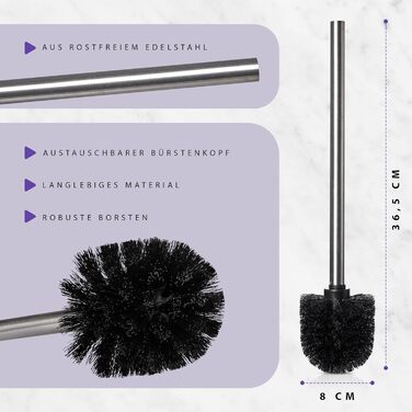 Набір з 4 щіток для унітазу KLINOO, чорний колір, діаметр 8 см, з нержавіючою ручкою та змінною головкою