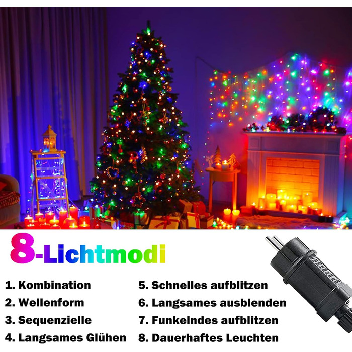 LED гірлянда 20м, 200 LED, з таймером, 8 режимів, IP44, тепле світло - для декору на Різдво, вечірку, весілля, Хелловін