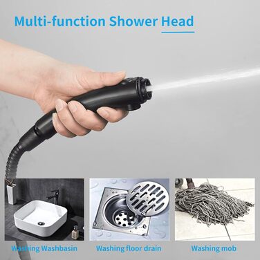 KAIYING Drill-Free High-Pressure Handheld Showerhead with ON/OFF Pause Switch, 3 Spray Modes, Water-Saving Showerhead, Detachable Puppy Shower Accessory (M: Showerhead + Holder + Hose) (Black)