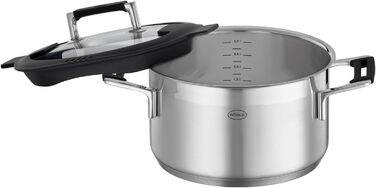 Каструля RÖSLE SILENCE PRO 24 см, універсальна, нержавіюча сталь 18/10, скляна кришка, індукційна, з внутрішньою шкалою, для плити, срібляста/чорна