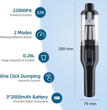 Автомобільний пилосос ALIOBC 22000Pa з мийним HEPA-фільтром, USB-акумуляторний, для шерсті тварин, дому та офісу - Black-02