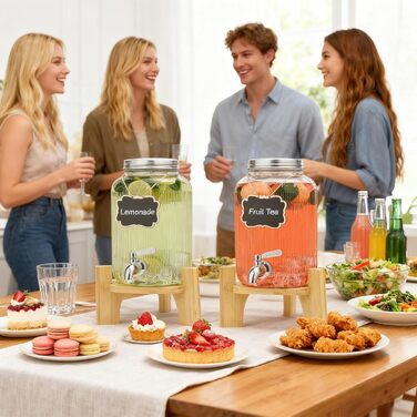 Скляний диспенсер для напоїв 4L (2 шт) зі штангером та нержавіючим краном - для вечірок, коктейлів, соків, води