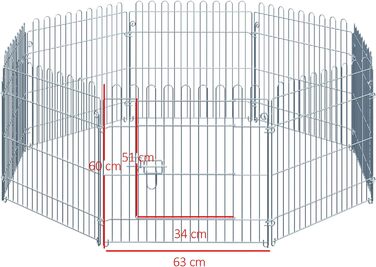 Клітка-загон для цуценят PawHut 8-секційний, срібна, 63 x 60 см