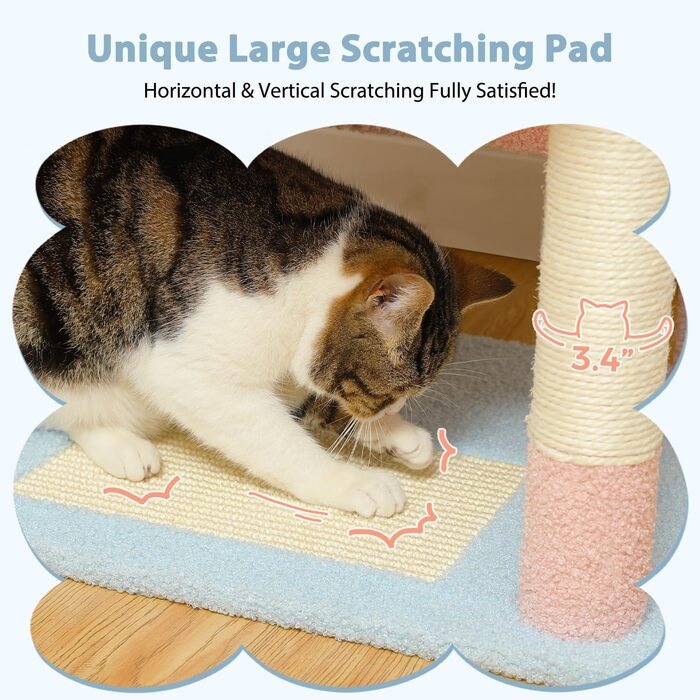 PAWZ Road Дряпка для котів великих порід, 184 см, з гамаком, 7 стовпчиків для дряпання, велика полиця, кошик, синій