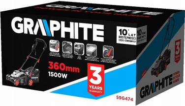 Електрична газонокосарка GRAPHITE 1500 Вт з регулюванням височки та травозбірником 35 л