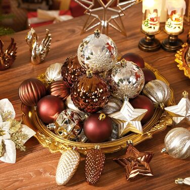 Набір прикрас для ялинки Alupssuc 128 шт. - ялинкові кулі, квіти, орнаменти, червоно-золотий (шампань, коричневий)