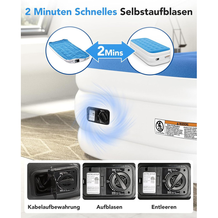 Надувний матрац односпальний з електричним насосом (Чорний)