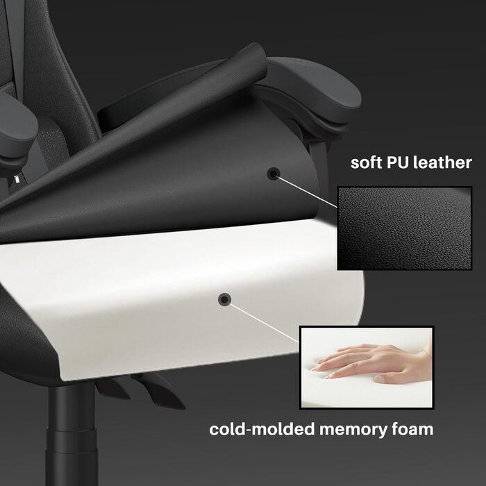 Геймерське крісло Bigzzia Ergonomic: з подушкою для попереку та голови, регульована висота, для комп'ютера, для дорослих та підлітків (сірий)