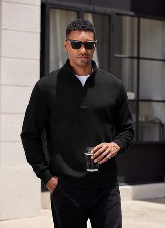 Світшот чоловічий PINSPARK з ¼ блискавкою, довгим рукавом, без капюшона, чорний, XL