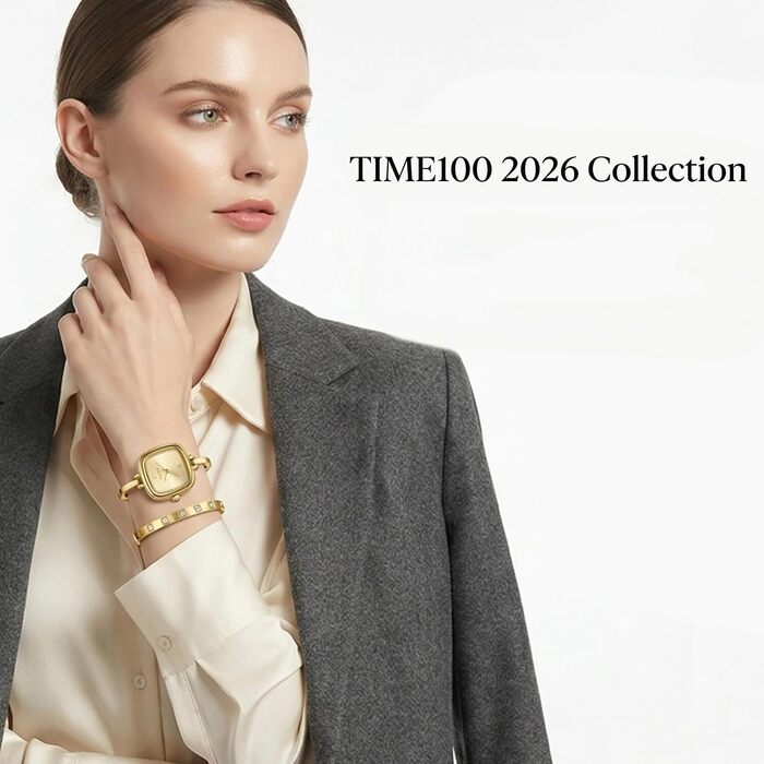 Жіночий кварцовий годинник TIME100 у золотисто-сріблястому кольорі, набір з елегантним ланцюжком та браслетом, мінімалістичний дизайн, міцне кришталеве скло