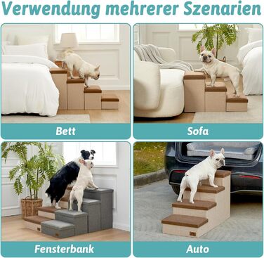 Сходинка для собак маленьких порід зі зберіганням, широка, складна для ліжка та дивану, з неслизьким дном, вологостійка (4x72x42.5 см), розмір 4x72x42.5 см (колір: коричневий, кількість: 4, розмір: 43x97x56 см)