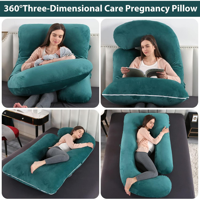 Подушка для вагітних U-подібної форми Elover з знімним чохлом, 144 см, зелений велюр