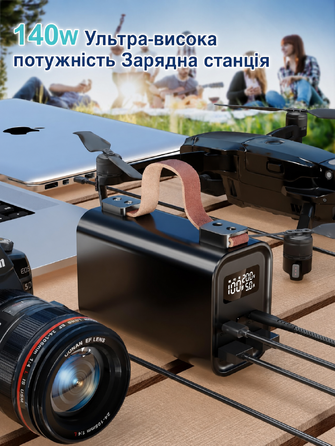 Портативний акумулятор для ноутбука 140W, 50000mAh, з LED дисплеєм, PD3.1, QC4.0, 4 виходи, 2 входи (Чорний)