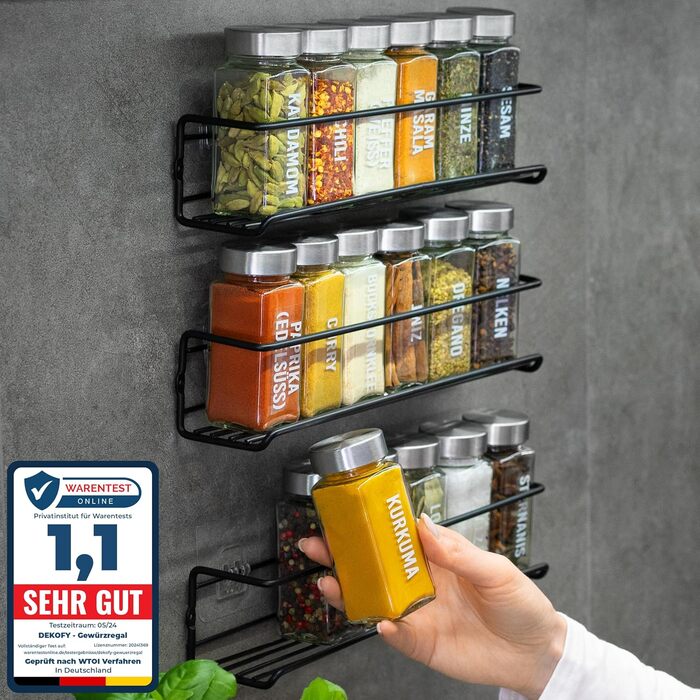 DEKOFY® Spice Rack with 18 Jars - for Hanging on Wall & Cabinet Door - No Drilling Required - Wall Spice Rack, Cabinet Door Spice Rack, Hanging Spice Rack, Spice Organizer