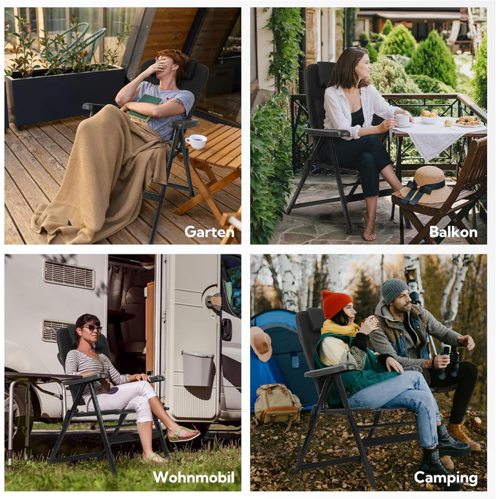 Крісло для кемпінгу Homecall складне, 150 кг, для саду, балкону, риболовлі, чорне. Регульована спинка, з підлокітниками.