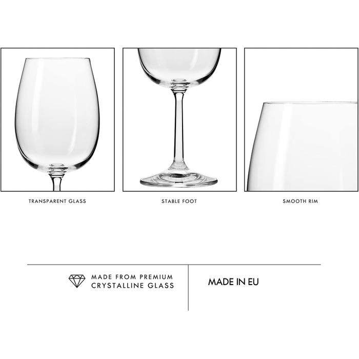 Набір келихів для вина Krosno Rotwein 6 шт. 350 мл - склянка для червоного вина, безпечне скло, для дому, ресторану, вечірки