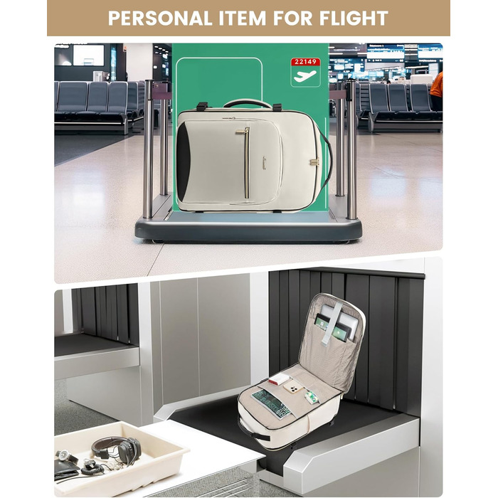 Рюкзак LOVEVOOK для ручної поклажі в літак, 40L, великий, для жінок, валіза-рюкзак, водонепроникний, для ноутбука 17 дюймів, для подорожей, бізнесу, роботи, відпочинку, хайкінгу, weekend (M, Бежевий+чорний)