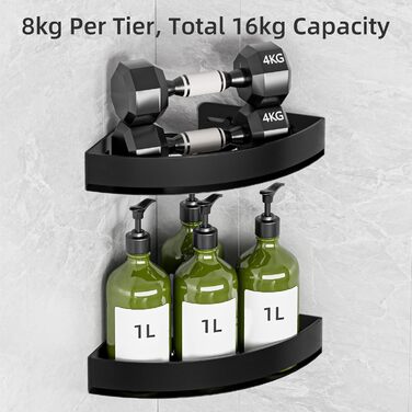 Поличка для душу без свердління, кутова, з нержавіючої сталі, з алюмінію, чорна - 2 шт.