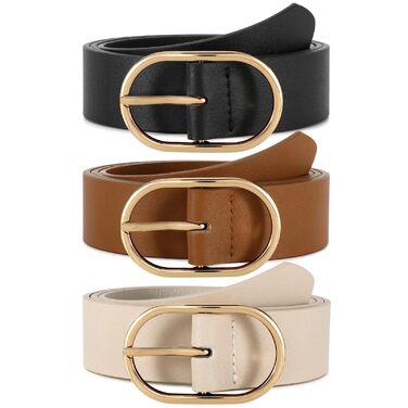 Жіночий шкіряний ремінь WERFORU з золотою пряжкою, комплект 3 шт. (чорний, коричневий, бежевий) - розмір 86-100 см