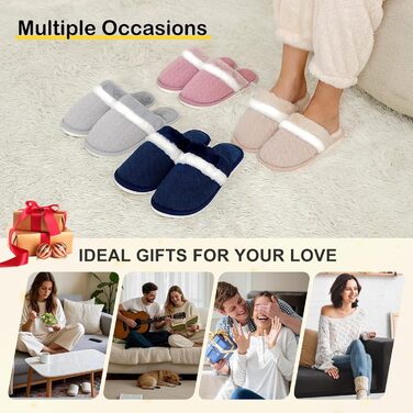 Тапочки жіночі Xnova, плюшеві, м'які, з пам'яттю, антиковзкі, теплі зимові, сірі, 44/45 EU