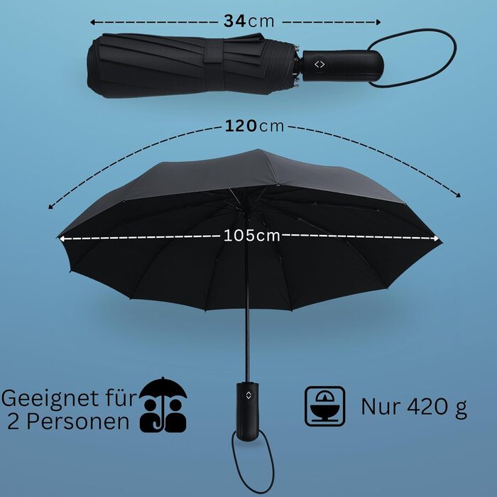 Стійкий до вітру парасолька Rainroyal Drytogo: 3 розміри (95, 100, 105 см) | Автоматичний парасолька-тростина для жінок та чоловіків | Колір: зелений